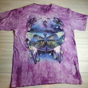 Dragonfly Graphic Tee on Purple Bleach Dyed Shirt by Carol Cavalaris sz Large